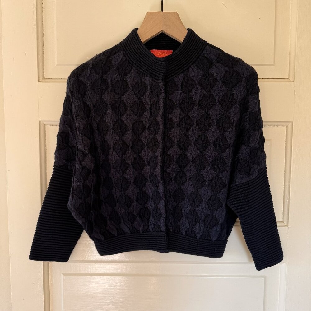 LaVia 18 Navy & Black Wool Button-Up Cardigan